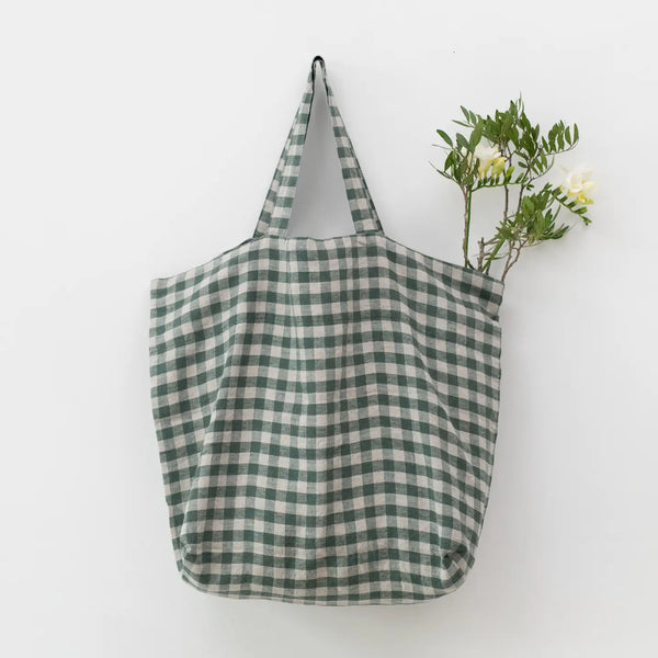 Linen Tote - Forest Green Gingham