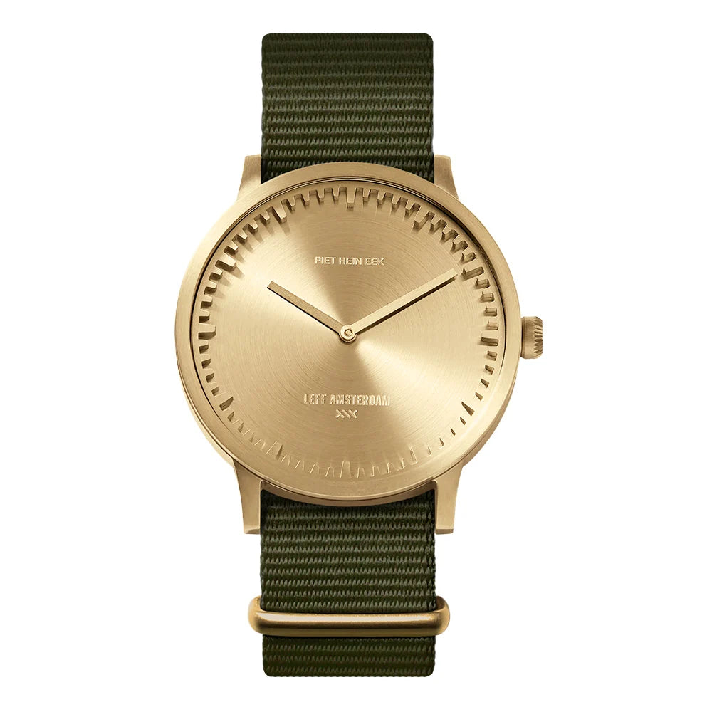 Leff Amsterdam Tube Watch Brass Green NATO Strap