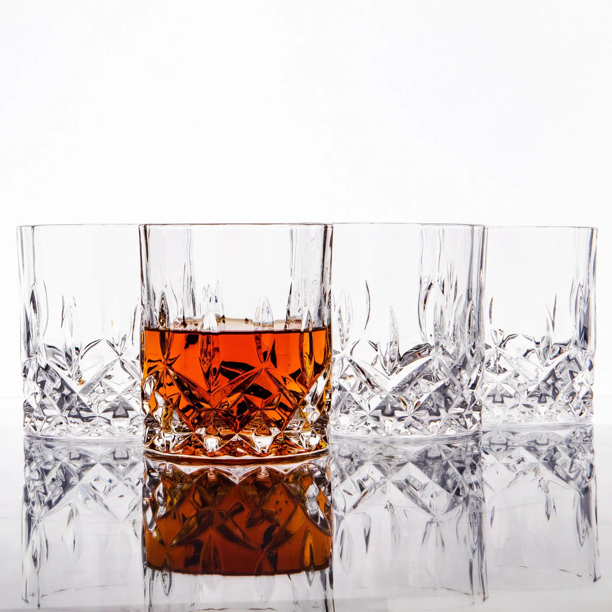 Crystal Cut Old Fashioned Whiskey Glasses - Set of 4