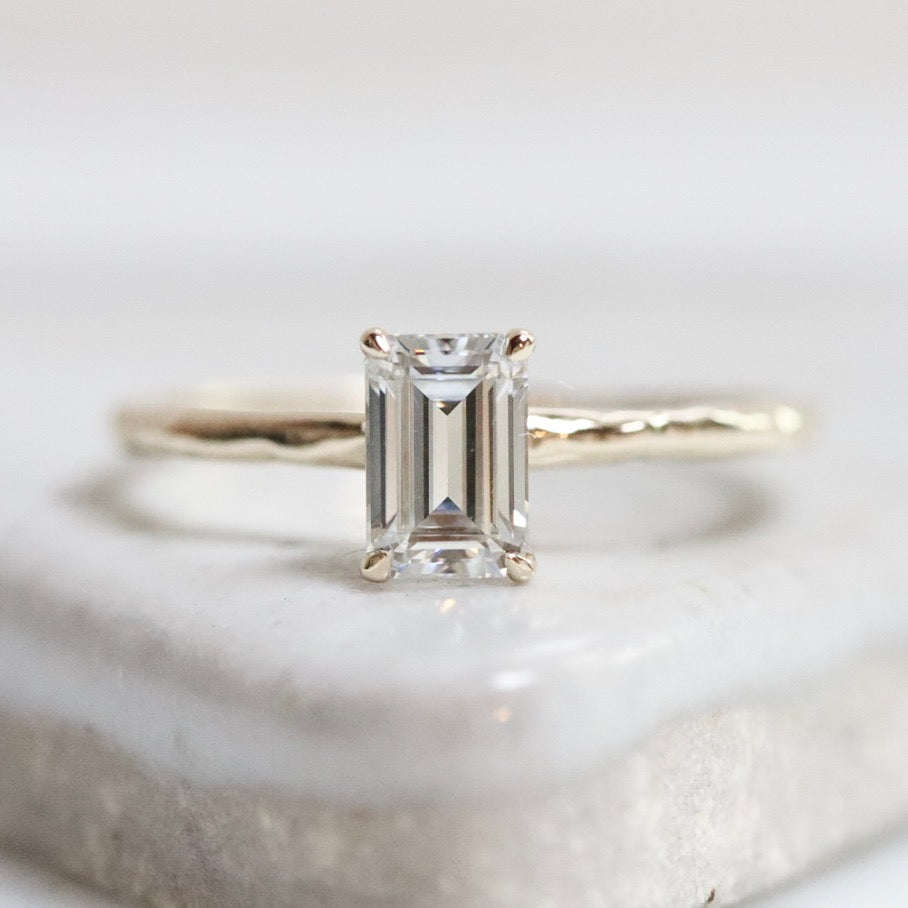 1.30ct Light Champagne Emerald Cut Diamond Solitaire Evergreen Ring In –  Anueva Jewelry